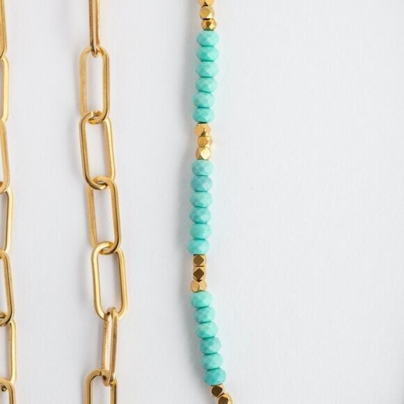 BUNDLE Turquoise Beaded Necklace & Bracelet Set Waterproof Gold - Picture 8 of 12